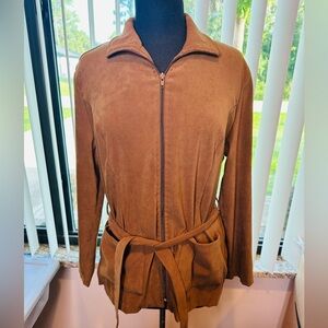 Clio Vintage Blazer Jacket Women’s Tan Suede Texture Pockets  Zip Up Size Medium